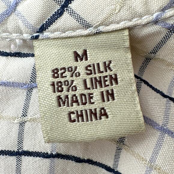 Tommy Bahama | Medium | Silk/Linen Blend Cream/Blue Check Short Sleeve Shirt - Picture 3 of 5